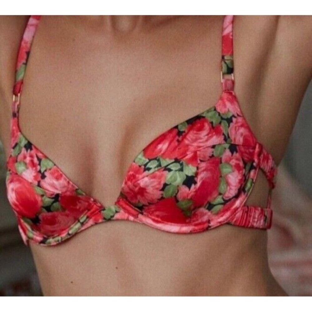 For Love & Lemon Sz XXS Bra Madeline Red Floral Boho Maximalist Retro Western